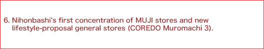 6.Nihonbashi's first concentration of MUJI stores and new lifestyle-proposal general stores (COREDO Muromachi 3).